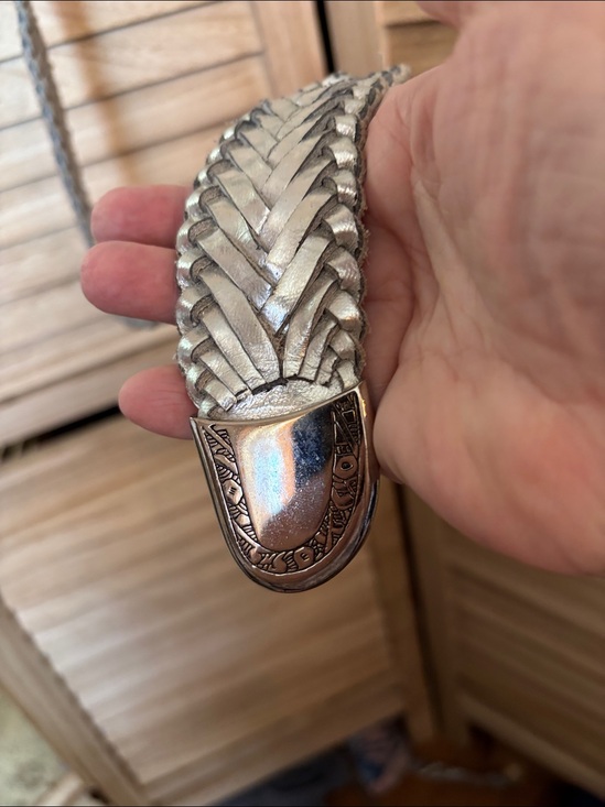 Woven Leather Metallic Silver Braided Belt Medium